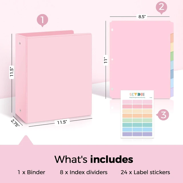 Alt view image 2 of 7 - 2 Inch 3 Ring Binder with 8 Tab Dividers & 24 Labels, Large Capacity Pastel Binder Organizer for Letter Size Paper, Aesthetic School Binder for Documents, Office & Home Organization, Pink