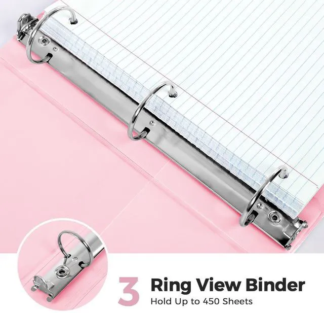 Alt view image 5 of 7 - 2 Inch 3 Ring Binder with 8 Tab Dividers & 24 Labels, Large Capacity Pastel Binder Organizer for Letter Size Paper, Aesthetic School Binder for Documents, Office & Home Organization, Pink