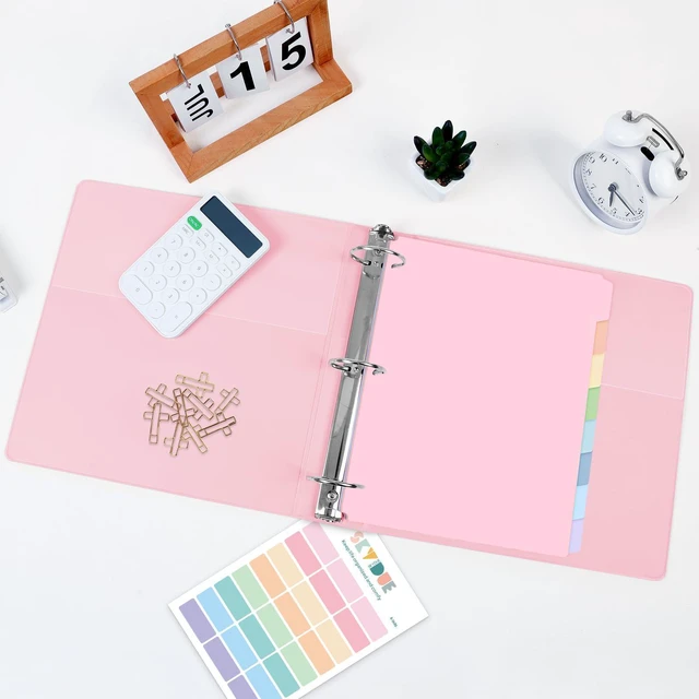 Alt view image 7 of 7 - 2 Inch 3 Ring Binder with 8 Tab Dividers & 24 Labels, Large Capacity Pastel Binder Organizer for Letter Size Paper, Aesthetic School Binder for Documents, Office & Home Organization, Pink