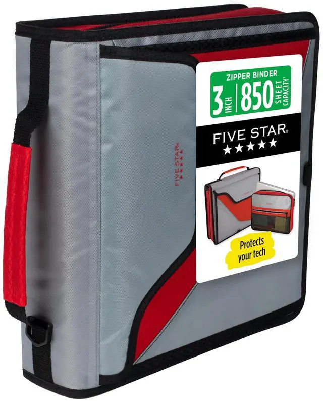 Main image of Zipper Binder, 3-Inch D-Ring Case Binder, 850-Sheet Capacity, Multiple Pockets, Front 5-Tab Expanding File, Removable Padded Case and Shoulder Strap, Crimson Fade (292960K)