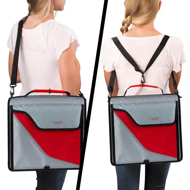 Alt view image 5 of 7 - Zipper Binder, 3-Inch D-Ring Case Binder, 850-Sheet Capacity, Multiple Pockets, Front 5-Tab Expanding File, Removable Padded Case and Shoulder Strap, Crimson Fade (292960K)