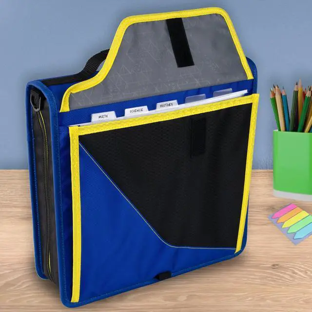 Alt view image 4 of 7 - Zipper Binder, 3-Inch D-Ring Case Binder, 850-Sheet Capacity, Multiple Pockets, Front 5-Tab Expanding File, Removable Padded Case and Shoulder Strap, Cosmic Blast (292960M)