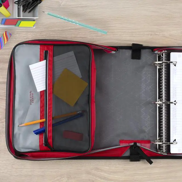 Alt view image 6 of 7 - Zipper Binder, 3-Inch D-Ring Case Binder, 850-Sheet Capacity, Multiple Pockets, Front 5-Tab Expanding File, Removable Padded Case and Shoulder Strap, Crimson Fade (292960K)