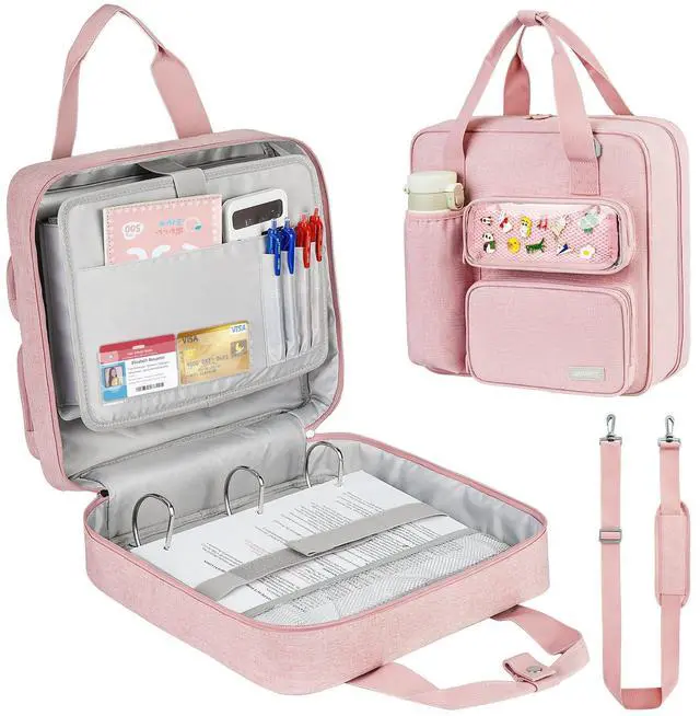 Main image of Zipper Binder 3 Ring with Ita Window,700 Sheets Capacity, Binder 3 Inch with Shoulder Strap Fits 13 Inch Laptop for School and Office,Pink