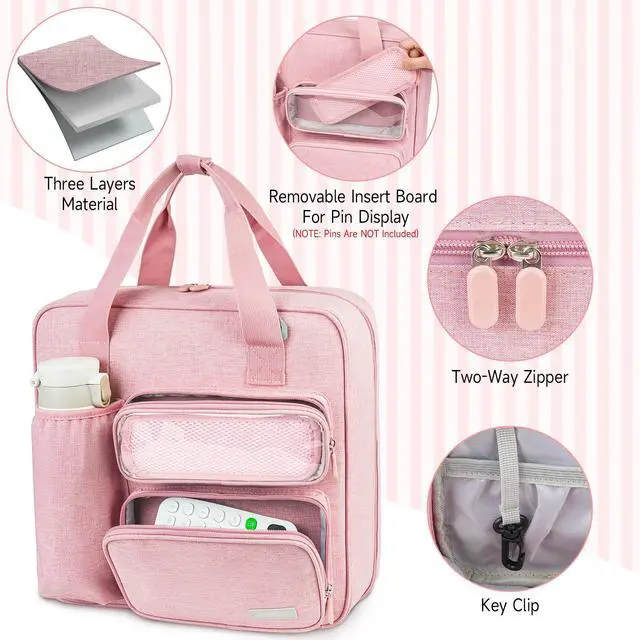 Alt view image 3 of 7 - Zipper Binder 3 Ring with Ita Window,700 Sheets Capacity, Binder 3 Inch with Shoulder Strap Fits 13 Inch Laptop for School and Office,Pink