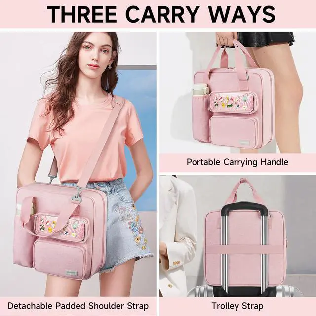 Alt view image 6 of 7 - Zipper Binder 3 Ring with Ita Window,700 Sheets Capacity, Binder 3 Inch with Shoulder Strap Fits 13 Inch Laptop for School and Office,Pink