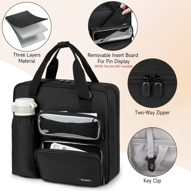 Alt view image 4 of 7 - Zipper Binder 3 Ring with Ita Window,700 Sheets Capacity, Binder 3 Inch with Shoulder Strap Fits 13 Inch Laptop for School and Office,Black