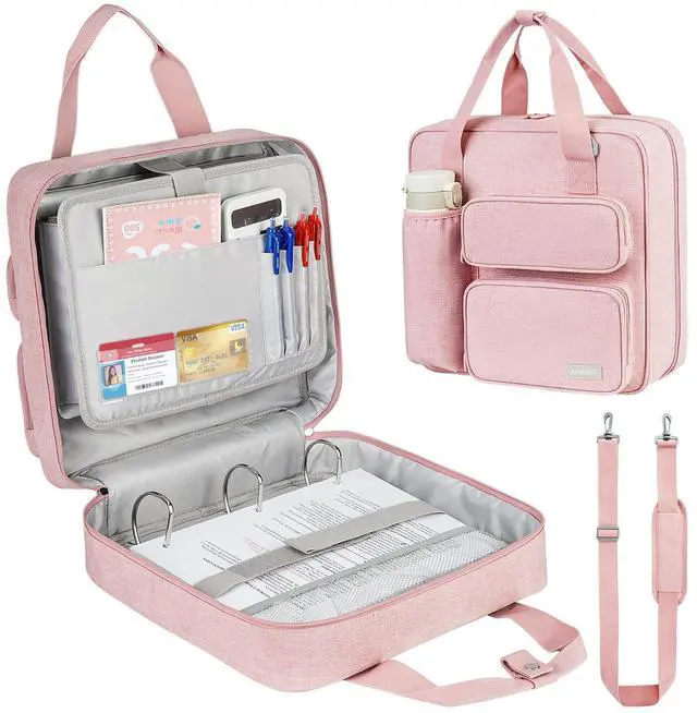 Main image of Zipper Binder 3 Ring, 700 Sheets Capacity, Binder 3 Inch with Shoulder Strap Fits 13 Inch Laptop for School and Office,Pink