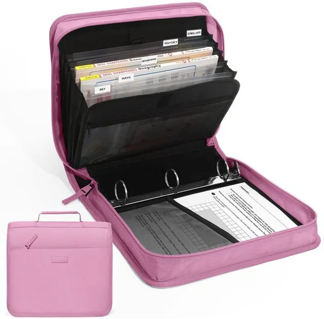 Main image of Zipper Binder with Handle, 1.5 Inch O-Ring, 325 Pages Capacity, with 5-Tab Expanding File Folder for Classified Storage, Small Size Lightweight Zipper Bag for Middle School Students, Grape Purple