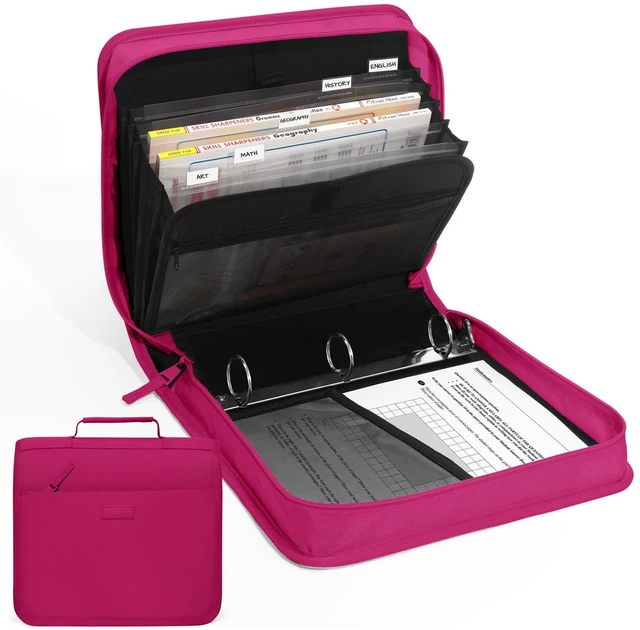 Main image of Zipper Binder with Handle, 1.5 Inch O-Ring, 325 Pages Capacity, with 5-Tab Expanding File Folder for Classified Storage, Small Size Lightweight Zipper Bag for Middle School Students, Berry Pink