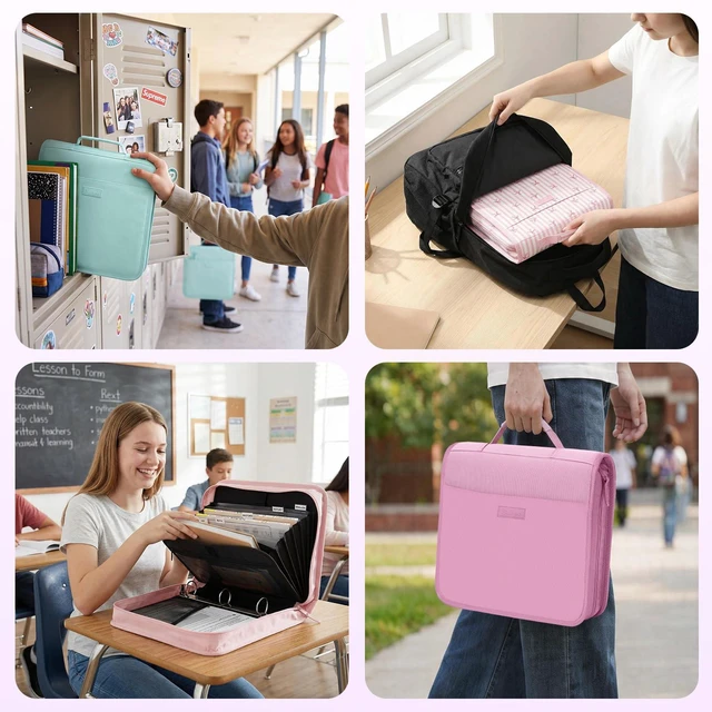 Alt view image 7 of 7 - Zipper Binder with Handle, 1.5 Inch O-Ring, 325 Pages Capacity, with 5-Tab Expanding File Folder for Classified Storage, Small Size Lightweight Zipper Bag for Middle School Students, Grape Purple