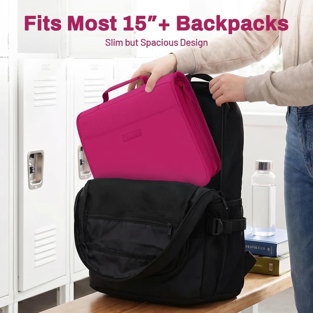 Alt view image 2 of 7 - Zipper Binder with Handle, 1.5 Inch O-Ring, 325 Pages Capacity, with 5-Tab Expanding File Folder for Classified Storage, Small Size Lightweight Zipper Bag for Middle School Students, Berry Pink
