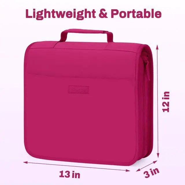Alt view image 3 of 7 - Zipper Binder with Handle, 1.5 Inch O-Ring, 325 Pages Capacity, with 5-Tab Expanding File Folder for Classified Storage, Small Size Lightweight Zipper Bag for Middle School Students, Berry Pink