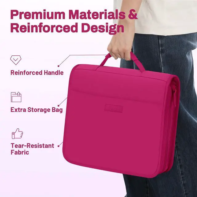 Alt view image 6 of 7 - Zipper Binder with Handle, 1.5 Inch O-Ring, 325 Pages Capacity, with 5-Tab Expanding File Folder for Classified Storage, Small Size Lightweight Zipper Bag for Middle School Students, Berry Pink