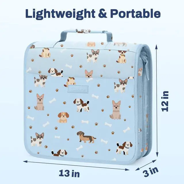 Alt view image 3 of 7 - Zipper Binder with Handle, 1.5 Inch O-Ring, 325 Pages Capacity, with 5-Tab Expanding File Folder for Classified Storage, Small Size Lightweight Zipper Bag for Middle School Students, Blue Dog