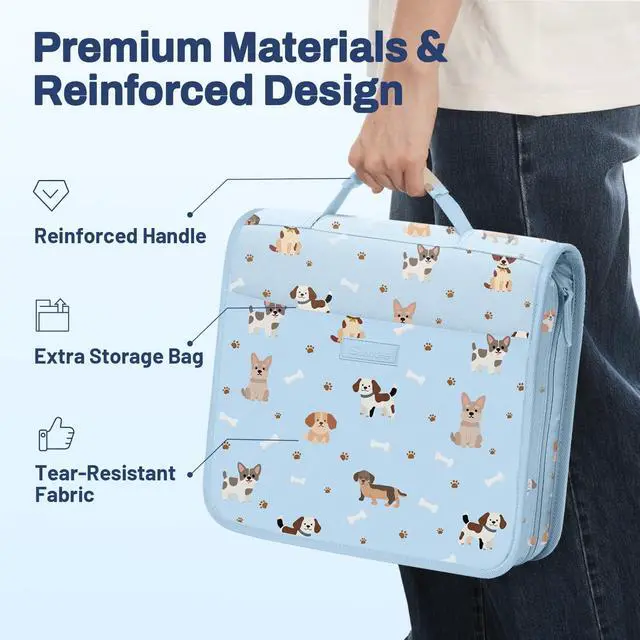 Alt view image 6 of 7 - Zipper Binder with Handle, 1.5 Inch O-Ring, 325 Pages Capacity, with 5-Tab Expanding File Folder for Classified Storage, Small Size Lightweight Zipper Bag for Middle School Students, Blue Dog