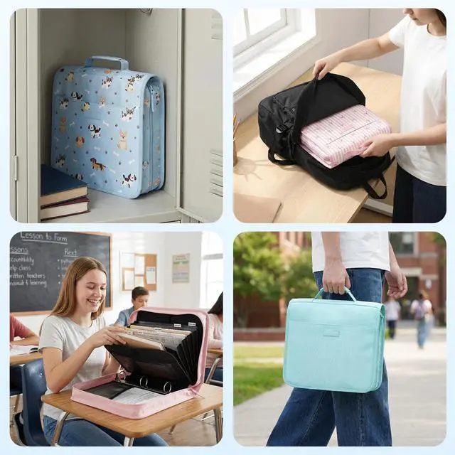 Alt view image 7 of 7 - Zipper Binder with Handle, 1.5 Inch O-Ring, 325 Pages Capacity, with 5-Tab Expanding File Folder for Classified Storage, Small Size Lightweight Zipper Bag for Middle School Students, Blue Dog