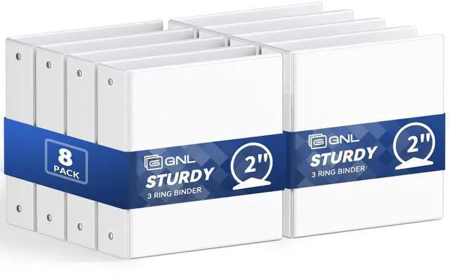 Main image of 2 Inch 3 Ring Binders Economy 8 Packs White, 2" Three Ring (Fits 450 Sheets of 8.5x11 Paper) Clear View PVC-Free & Non-Stick for School or Office Supplies