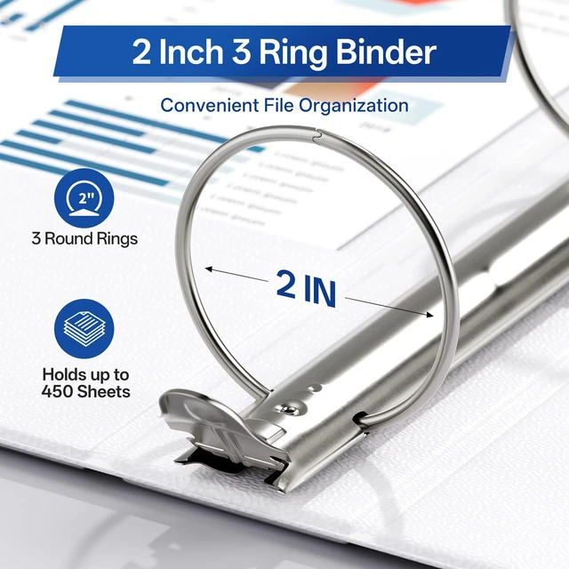 Alt view image 3 of 7 - 2 Inch 3 Ring Binders Economy 8 Packs White, 2" Three Ring (Fits 450 Sheets of 8.5x11 Paper) Clear View PVC-Free & Non-Stick for School or Office Supplies