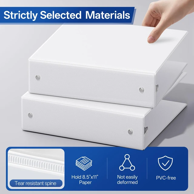 Alt view image 2 of 7 - 2 Inch 3 Ring Binders Economy 8 Packs White, 2" Three Ring (Fits 450 Sheets of 8.5x11 Paper) Clear View PVC-Free & Non-Stick for School or Office Supplies