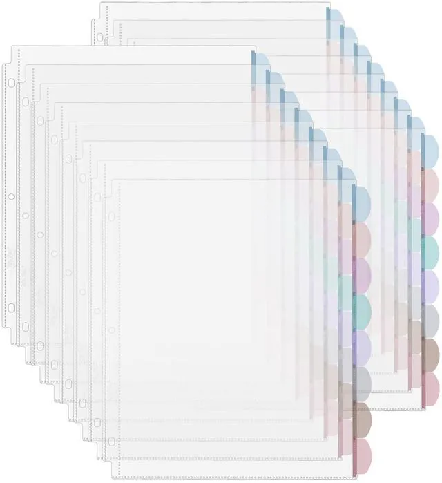 Main image of Clear Sheet Protectors with Tabs, 8.5x11 Inches, 8 Tabs, 16 Sets | Durable Clear Plastic Dividers for 3 Ring Binders, Insertable Index Page Divider with Multicolor Tabs