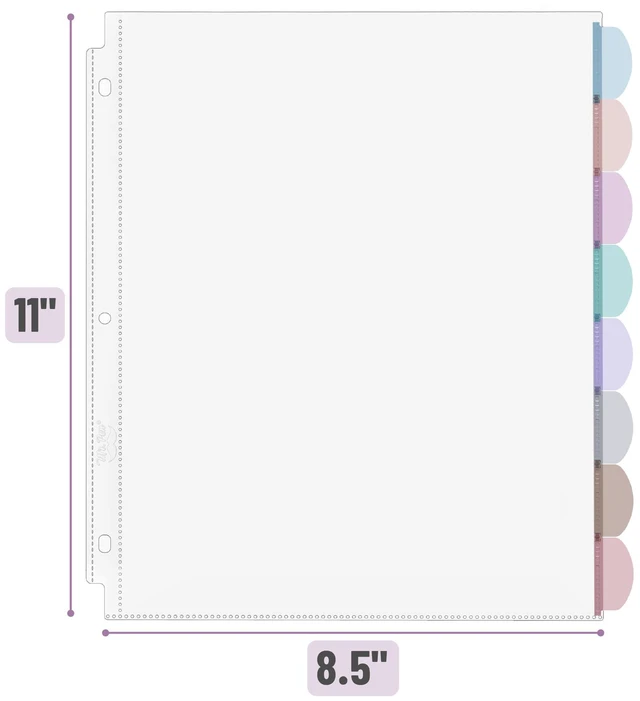 Alt view image 5 of 7 - Clear Sheet Protectors with Tabs, 8.5x11 Inches, 8 Tabs, 16 Sets | Durable Clear Plastic Dividers for 3 Ring Binders, Insertable Index Page Divider with Multicolor Tabs