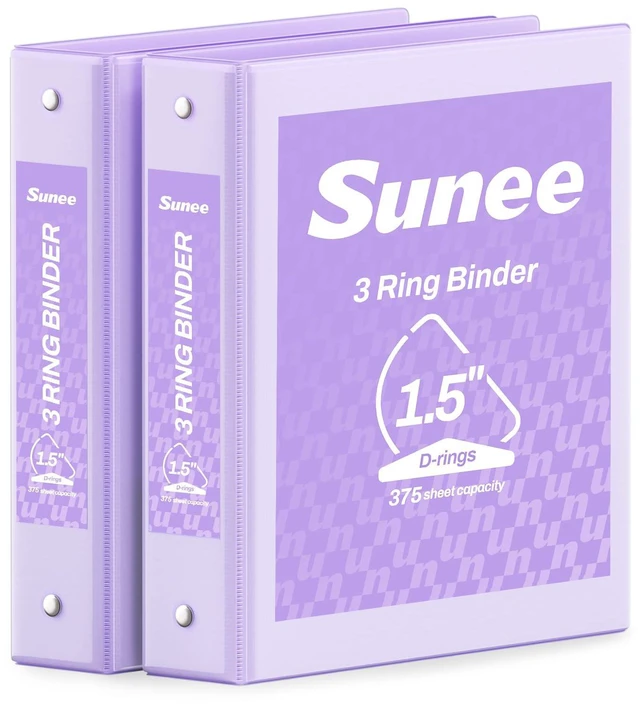 Main image of 3 Ring Binder 1.5 Inch D Ring, Clear View Binder Three Ring PVC-Free (Fit 8.5x11 Inches) for School or Office Supplies, Purple, 2 Pack