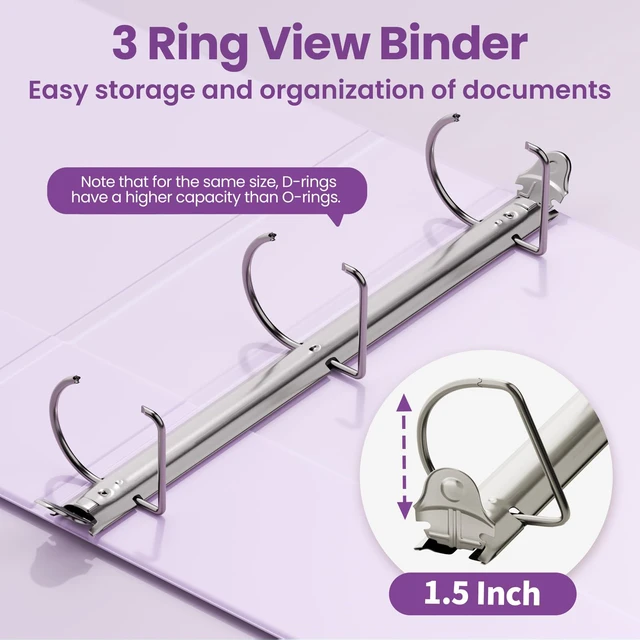 Alt view image 3 of 7 - 3 Ring Binder 1.5 Inch D Ring, Clear View Binder Three Ring PVC-Free (Fit 8.5x11 Inches) for School or Office Supplies, Purple, 2 Pack