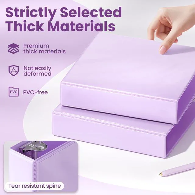 Alt view image 4 of 7 - 3 Ring Binder 1.5 Inch D Ring, Clear View Binder Three Ring PVC-Free (Fit 8.5x11 Inches) for School or Office Supplies, Purple, 2 Pack