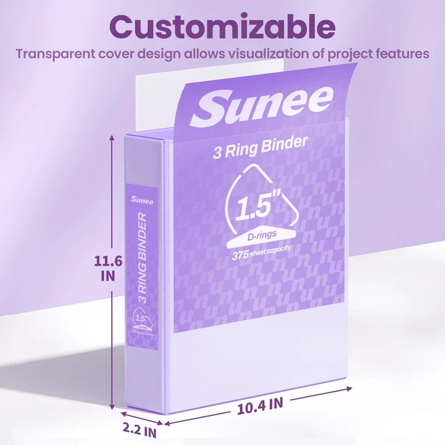 Alt view image 7 of 7 - 3 Ring Binder 1.5 Inch D Ring, Clear View Binder Three Ring PVC-Free (Fit 8.5x11 Inches) for School or Office Supplies, Purple, 2 Pack
