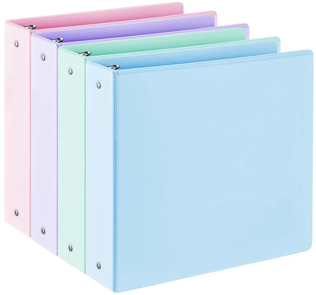 Main image of 2'' 3-Ring-Binder with Pockets, 450 Sheets Capacity, 2 inch Binders fits 11" x 8.5" US Letter Size, Assorted 4 Pastel Colors - Ideal for School, Office, and Home Use (2 inch)