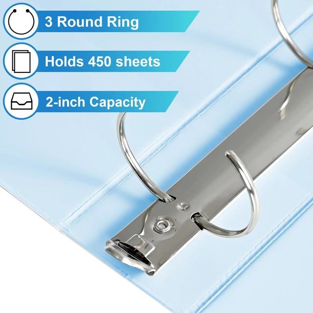 Alt view image 3 of 7 - 2'' 3-Ring-Binder with Pockets, 450 Sheets Capacity, 2 inch Binders fits 11" x 8.5" US Letter Size, Assorted 4 Pastel Colors - Ideal for School, Office, and Home Use (2 inch)