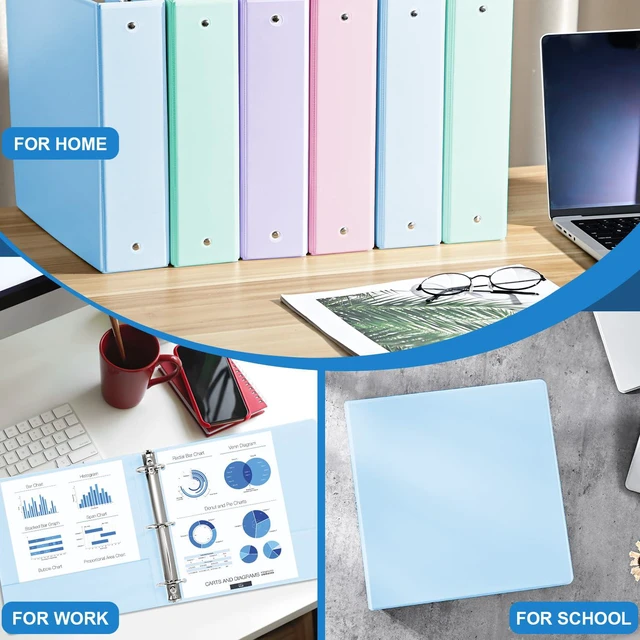 Alt view image 6 of 7 - 2'' 3-Ring-Binder with Pockets, 450 Sheets Capacity, 2 inch Binders fits 11" x 8.5" US Letter Size, Assorted 4 Pastel Colors - Ideal for School, Office, and Home Use (2 inch)