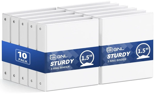 Main image of 1.5 Inch 3 Ring Binders Economy 10 Packs White, 1 1/2" Three Ring (Fits 325 Sheets of 8.5x11 Paper) Clear View PVC-Free & Non-Stick for School or Office Supplies