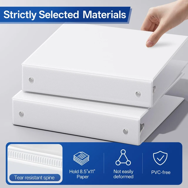 Alt view image 2 of 7 - 1.5 Inch 3 Ring Binders Economy 10 Packs White, 1 1/2" Three Ring (Fits 325 Sheets of 8.5x11 Paper) Clear View PVC-Free & Non-Stick for School or Office Supplies