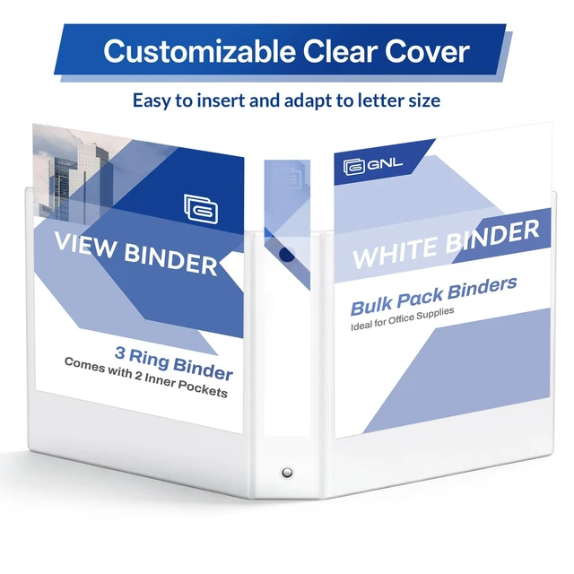 Alt view image 5 of 7 - 1.5 Inch 3 Ring Binders Economy 10 Packs White, 1 1/2" Three Ring (Fits 325 Sheets of 8.5x11 Paper) Clear View PVC-Free & Non-Stick for School or Office Supplies