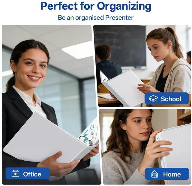 Alt view image 6 of 7 - 2 Inch 3 Ring Binders Economy 8 Packs White, 2" Three Ring (Fits 450 Sheets of 8.5x11 Paper) Clear View PVC-Free & Non-Stick for School or Office Supplies