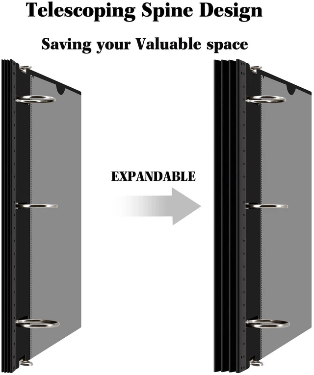 Alt view image 2 of 7 - 1.5 Inch Telescoping 3 Ring Binder - 6PCS, Flexible Round Binder with Customizable Front Cover and Clear Catalog Pocket, 1.5Inch Rings, BlackPerfect for School, Office & Home