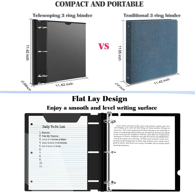 Alt view image 3 of 7 - 1.5 Inch Telescoping 3 Ring Binder - 6PCS, Flexible Round Binder with Customizable Front Cover and Clear Catalog Pocket, 1.5Inch Rings, BlackPerfect for School, Office & Home