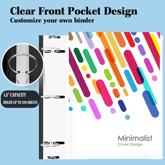 Alt view image 3 of 7 - 1.5 Inch Telescoping 3 Ring Binder - 6PCS, Flexible Round Binder with Customizable Front Cover and Clear Catalog Pocket, 1.5Inch Rings, White Perfect for School, Office & Home