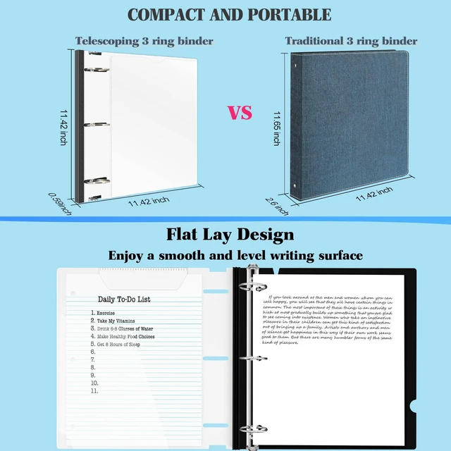 Alt view image 4 of 7 - 1.5 Inch Telescoping 3 Ring Binder - 6PCS, Flexible Round Binder with Customizable Front Cover and Clear Catalog Pocket, 1.5Inch Rings, White Perfect for School, Office & Home