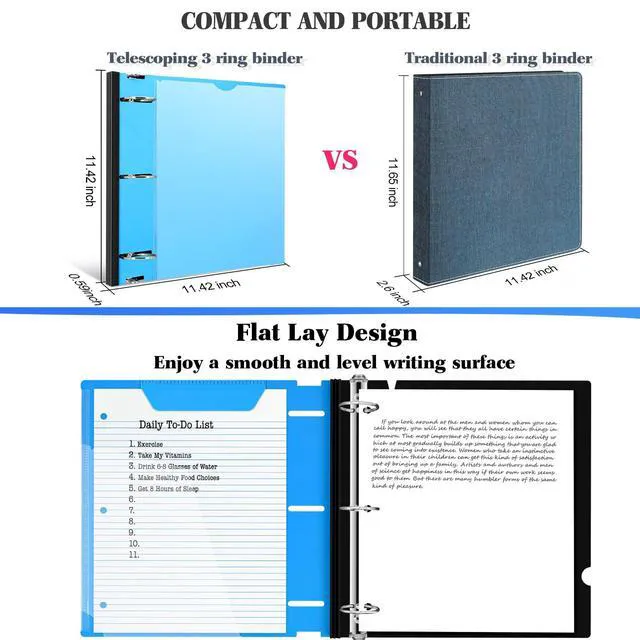 Alt view image 4 of 7 - 1.5 Inch Telescoping 3 Ring Binder - 6PCS, Flexible Round Binder with Customizable Front Cover and Clear Catalog Pocket, 1.5Inch Rings, Perfect for School, Office & Home