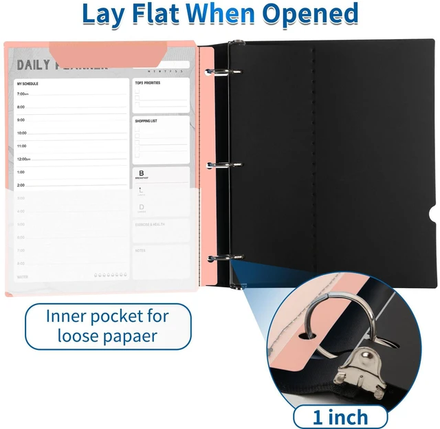 Alt view image 2 of 7 - 12 Pcs 360° Pivotable 3 Ring Binder, Soft 1 inch Binders 3 Ring, Flexible Thin Soft Three Ring Binder Fits 8.5" x 11", for Home, School and Office-Black, White, Blue, Green, Pink, Purple