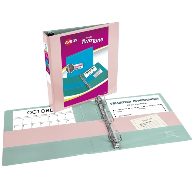 Alt view image 2 of 7 - ® Two-Tone 3 Ring Binder, 1.5" Slant Rings, 1 Blush/Sage Binder For School, Home and Office Organization, Customizable Clear Overlays, DuraHinge Tear-Resistant Spine, DuraEdge Sides