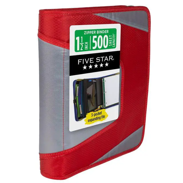 Main image of Zipper Binder 1.5 Inch O-Rings Case Organiser with 3-Pocket Expanding File, 500 Sheet Capacity, Crimson Fade (280146K)