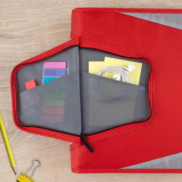 Alt view image 3 of 7 - Zipper Binder 1.5 Inch O-Rings Case Organiser with 3-Pocket Expanding File, 500 Sheet Capacity, Crimson Fade (280146K)