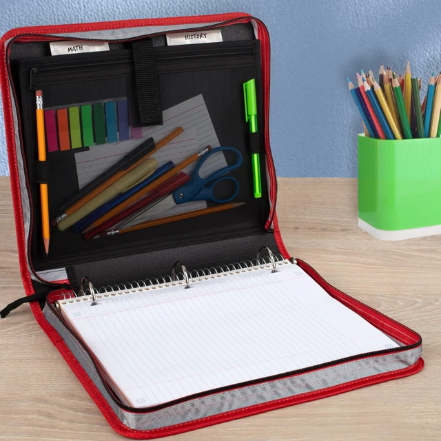 Alt view image 5 of 7 - Zipper Binder 1.5 Inch O-Rings Case Organiser with 3-Pocket Expanding File, 500 Sheet Capacity, Crimson Fade (280146K)