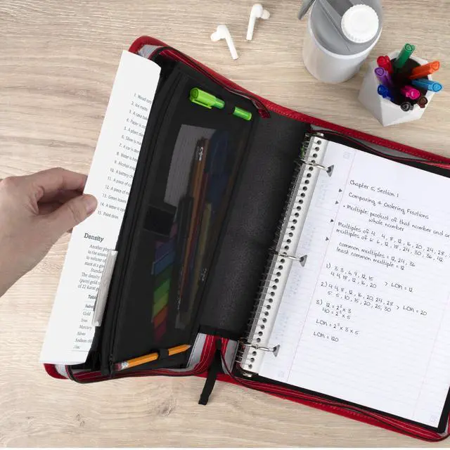 Alt view image 6 of 7 - Zipper Binder 1.5 Inch O-Rings Case Organiser with 3-Pocket Expanding File, 500 Sheet Capacity, Crimson Fade (280146K)