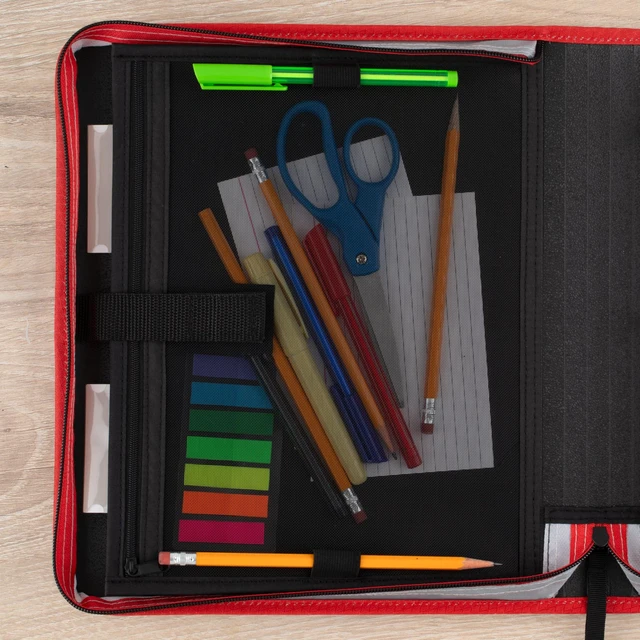Alt view image 4 of 7 - Zipper Binder 1.5 Inch O-Rings Case Organiser with 3-Pocket Expanding File, 500 Sheet Capacity, Crimson Fade (280146K)