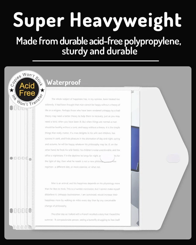 Alt view image 4 of 7 - Binder Pocket, 48 Pack Super Heavyweight Poly Binder Pocket Binder Sleeve with Tight Closure, Binder Folders Side Loading, 3 Ring Binder Pocket, Binder Dividers with Pockets, Clear
